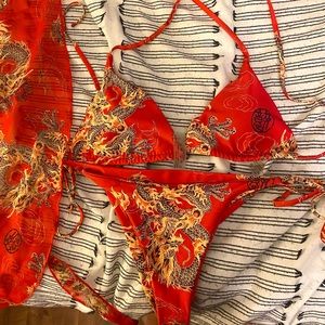 Red bikini set with a dragon print
